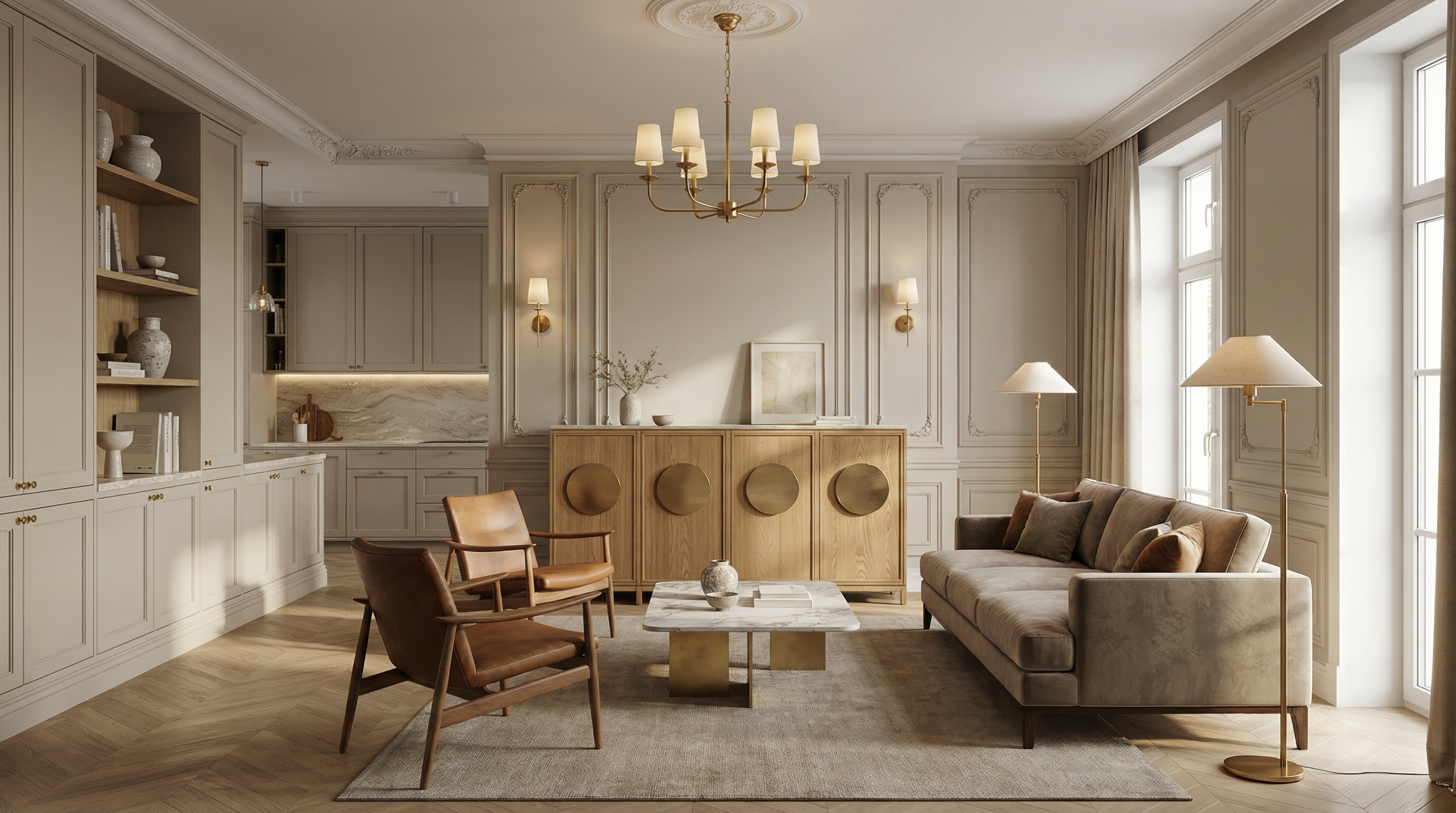 Interior concept with bespoke wooden sideboard – luxury furniture – Chris Cimer – UK, Poland, Europe